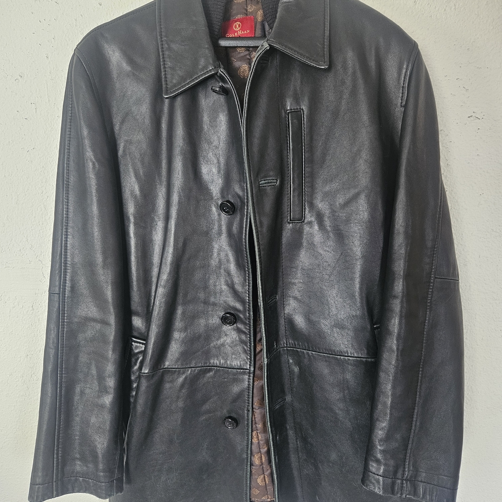 Cole Haan Men's Black Leather Jacket W/ Thermopro Removable Vest